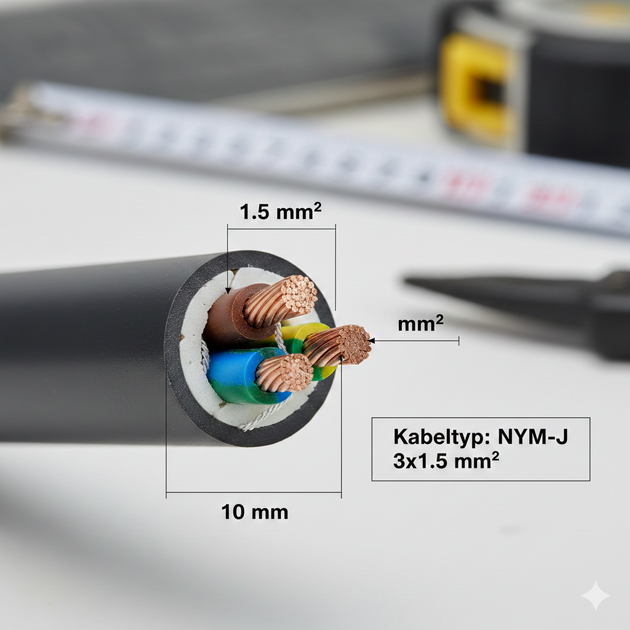 Querschnitt eines Elektrokabels mit Maßangabe